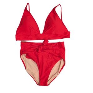NWT J. Crew Red Tie Front High Waisted Bikini Swimsuit Set Women's‎ - Size XXL